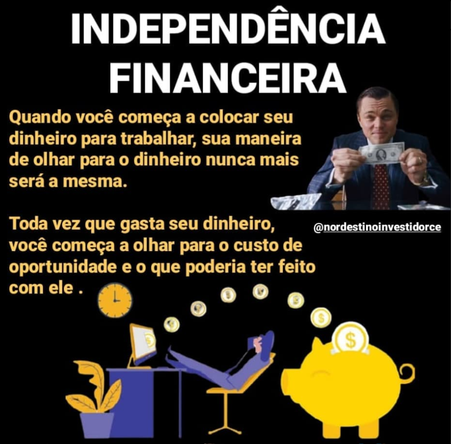 Imagem ilustrando o conceito de independência financeira, mostrando a importância de fazer o dinheiro trabalhar a seu favor e analisar o custo de oportunidade.