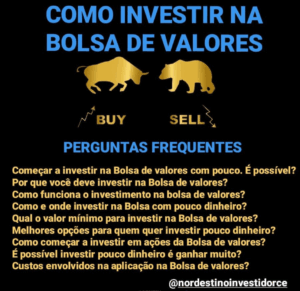 Guia sobre como investir na Bolsa de Valores, com destaque para termos 'BUY' e 'SELL', além de perguntas frequentes sobre investimentos com pouco dinheiro.