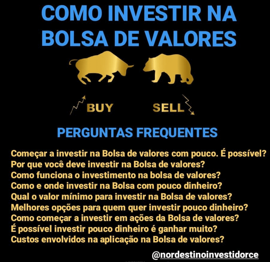 Guia sobre como investir na Bolsa de Valores, com destaque para termos 'BUY' e 'SELL', além de perguntas frequentes sobre investimentos com pouco dinheiro.